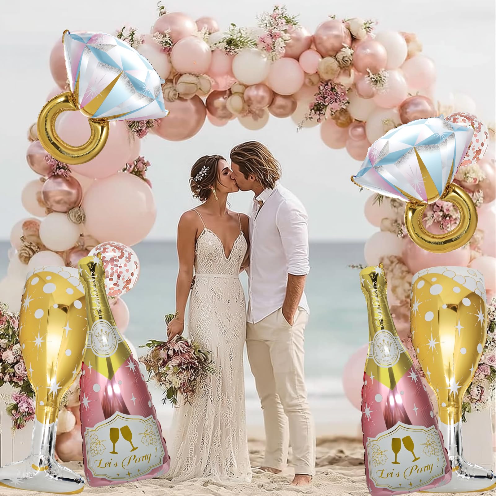 BSRESIN 9 Pcs Rose Gold Bride Balloons – BRIDE Letter, Champagne & Goblet Foil Decor