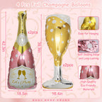 BSRESIN 4 Pcs Champagne Balloons – Rose Gold Foil Bottle & Goblet Set for Weddings & Parties