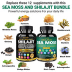 Bualle Organic Sea Moss for Women & Shilajit for Men – 12-in-1 Plant-Powered Wellness (120 Vegan Capsules)