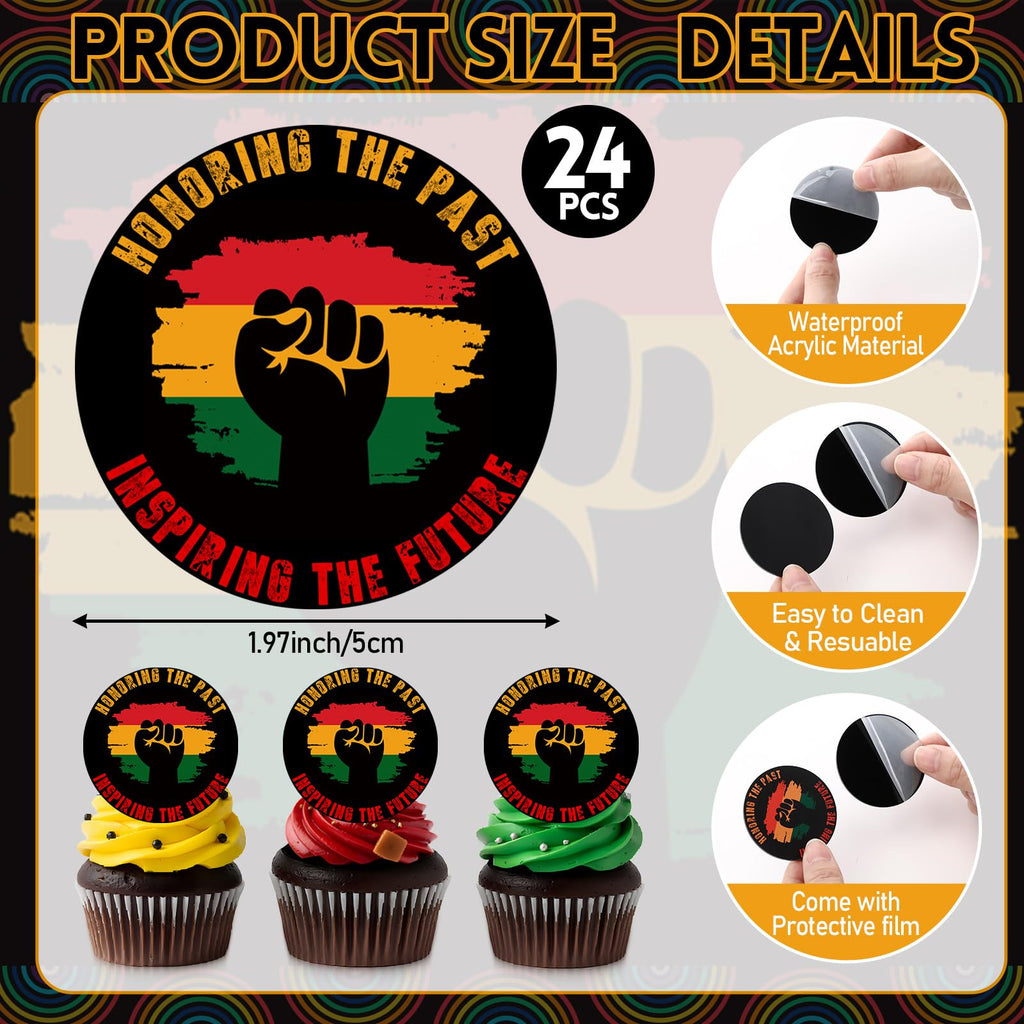 Bucherry 24 Pcs Black History Cupcake Toppers - Acrylic Cake Decorations
