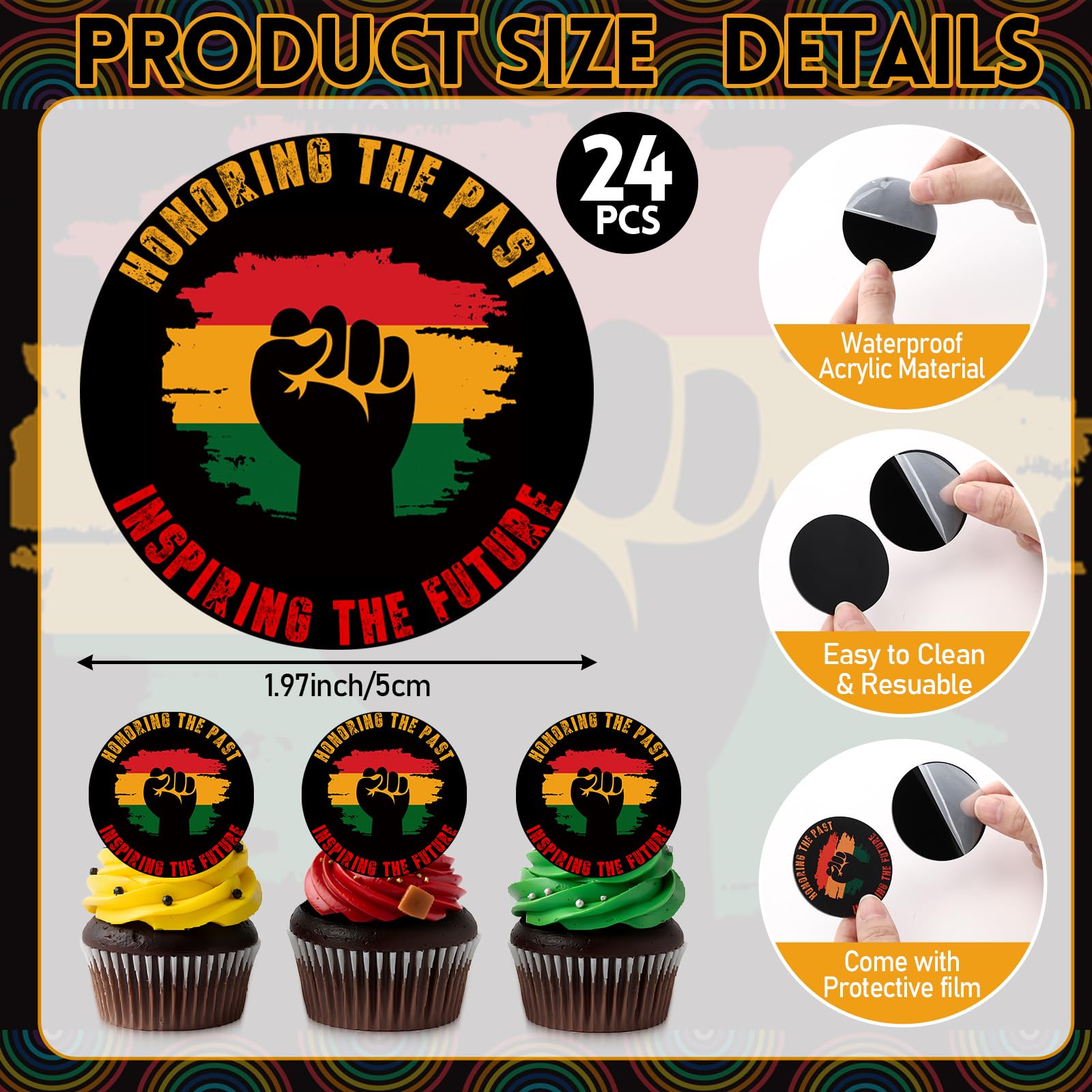 Bucherry 24 Pcs Black History Cupcake Toppers - Acrylic Cake Decorations
