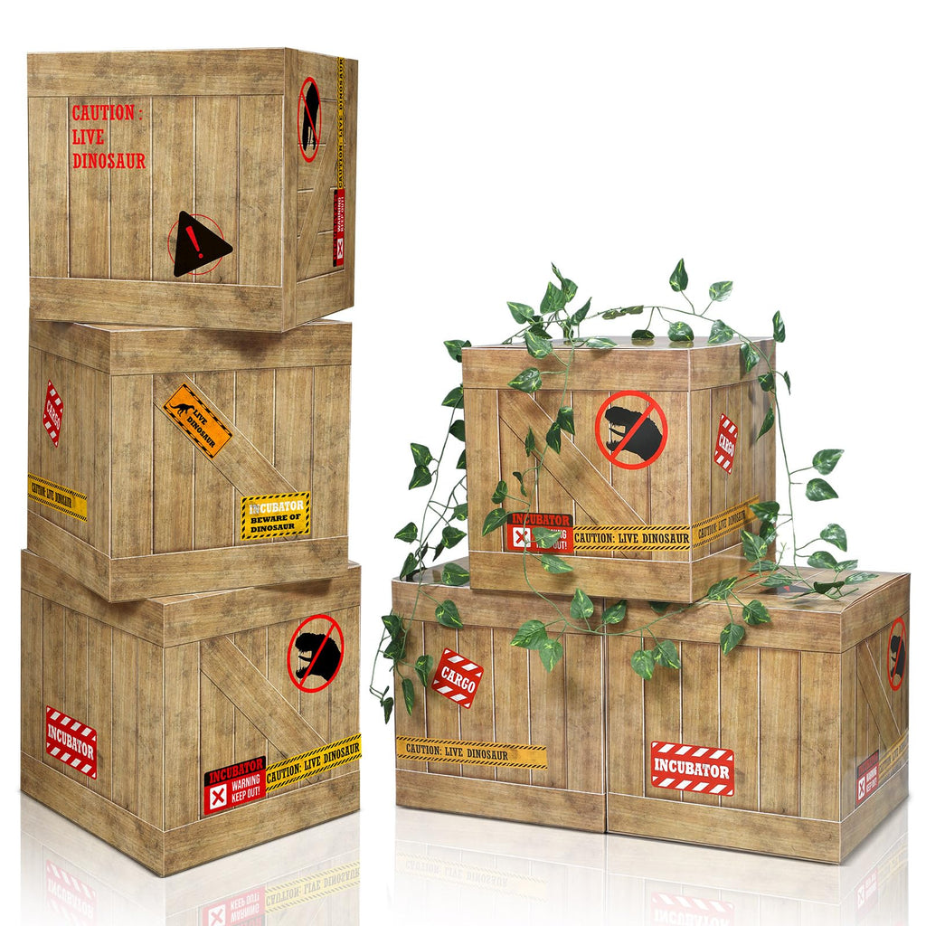 Bucherry 6 Pcs Dinosaur Party Decorations — 12x12x12 Inch Theme Boxes for Dinosaur Birthday Parties & Baby Showers