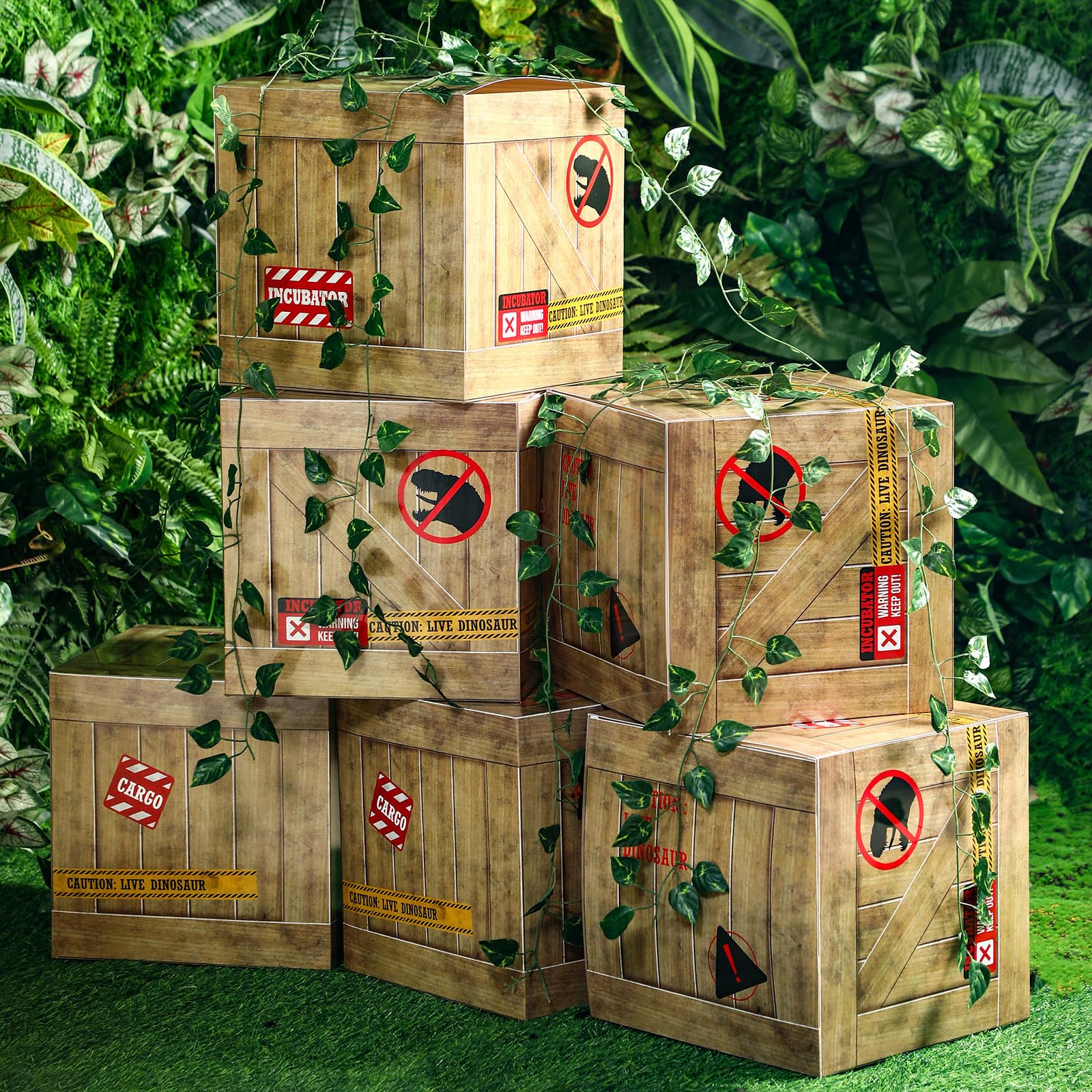 Bucherry 6 Pcs Dinosaur Party Decorations — 12x12x12 Inch Theme Boxes for Dinosaur Birthday Parties & Baby Showers