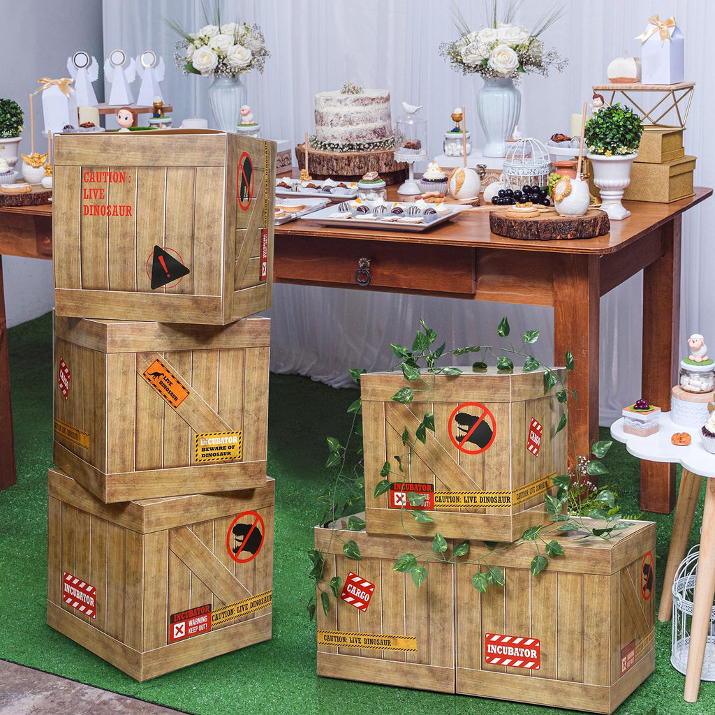 Bucherry 6 Pcs Dinosaur Party Decorations — 12x12x12 Inch Theme Boxes for Dinosaur Birthday Parties & Baby Showers