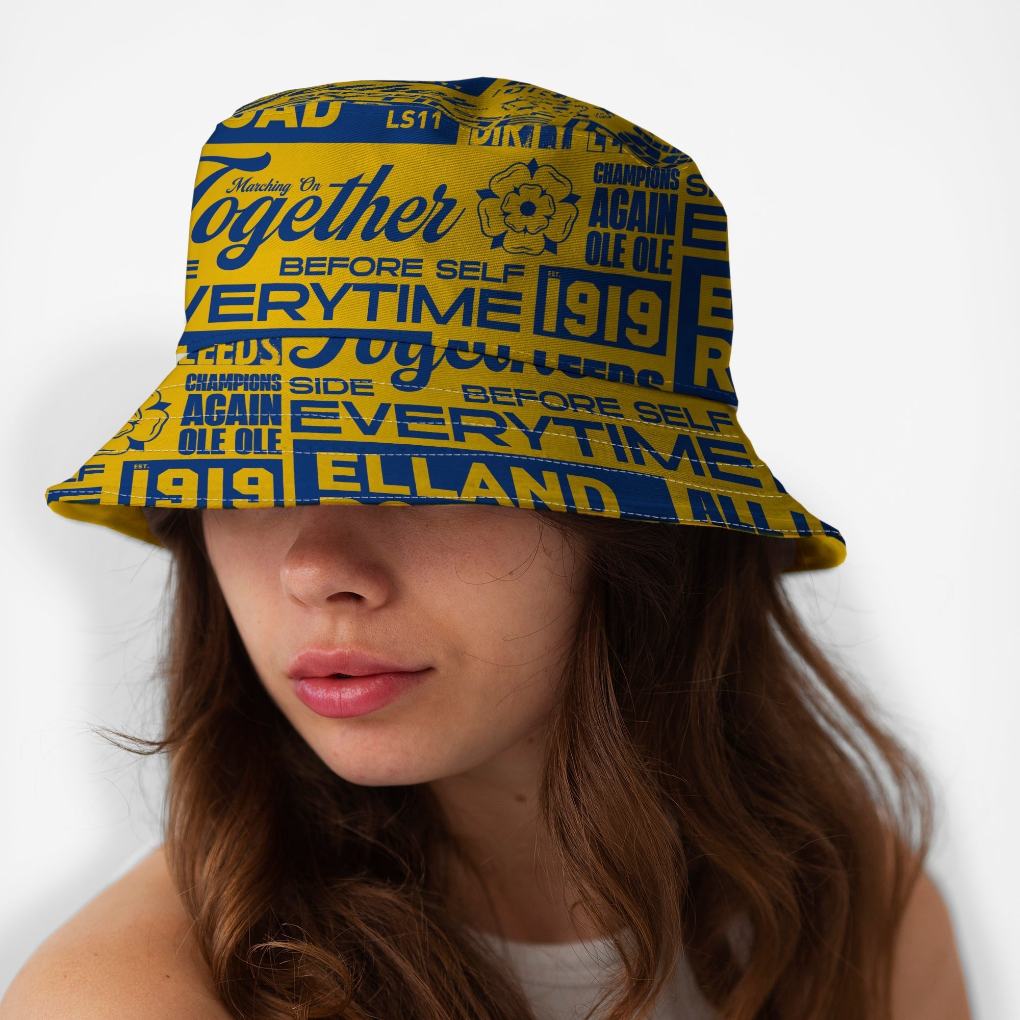 Leeds - Word Montage - Yellow & Blue - Bucket Hat