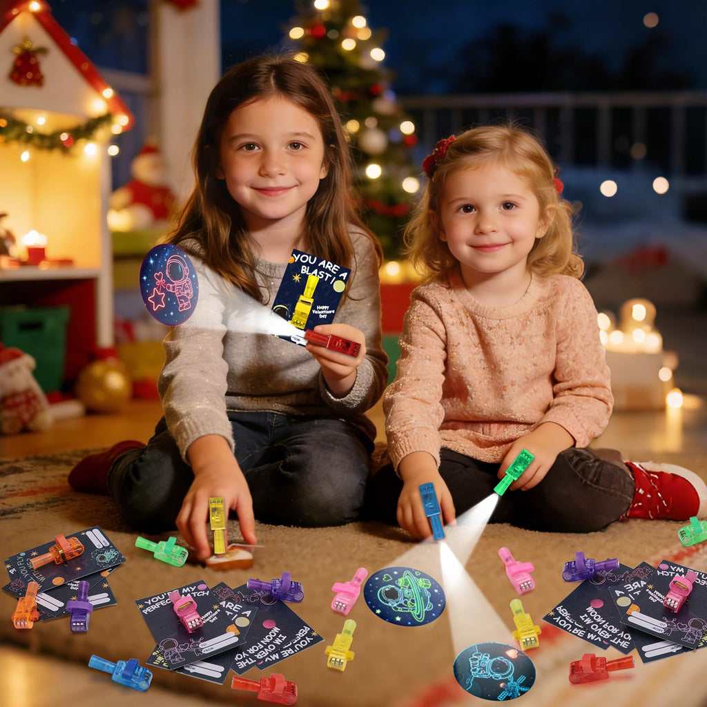 Budbof 28-Pack Valentines LED Finger Lights with Cards | Classroom Party Favors