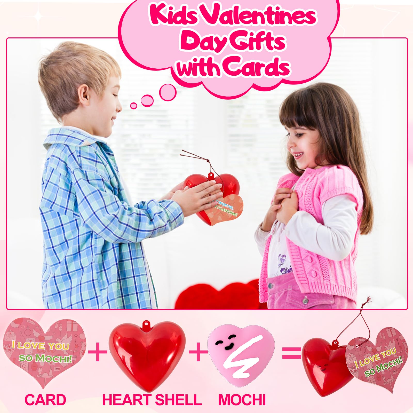 Budbof 28-Pack Valentines Day Gifts for Kids – Mochi Squishies with Cards & Party Favors