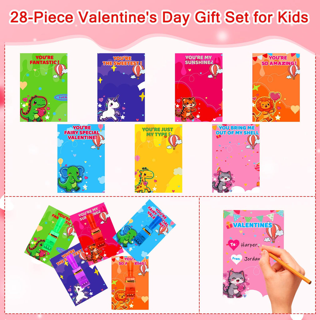 Budbof 28-Pack Valentines Cards with Glow-in-the-Dark Finger Lights | Classroom Party Gifts
