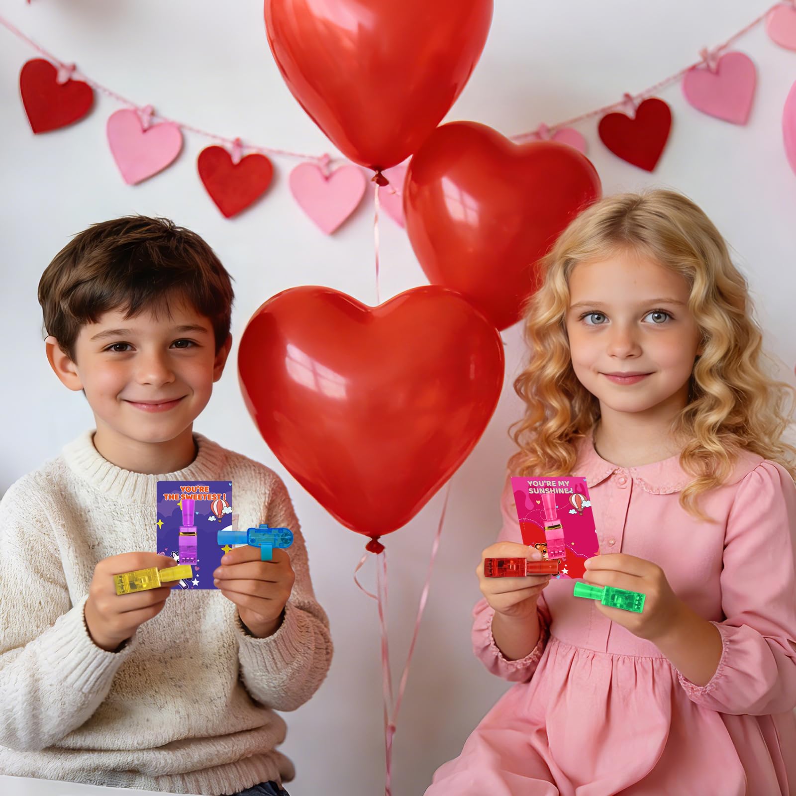 Budbof 28-Pack Valentines Cards with Glow-in-the-Dark Finger Lights | Classroom Party Gifts