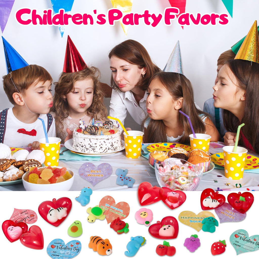 Budbof 28-Pack Valentines Day Gifts for Kids – Mochi Squishies with Cards & Party Favors