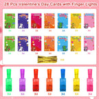 Budbof 28-Pack Valentines Cards with Glow-in-the-Dark Finger Lights | Classroom Party Gifts