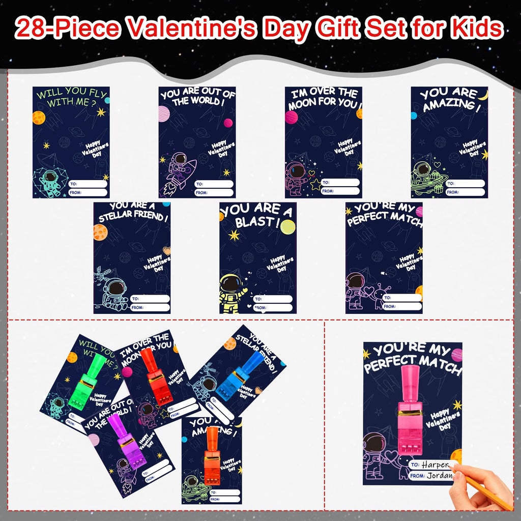 Budbof 28-Pack Valentines LED Finger Lights with Cards | Classroom Party Favors