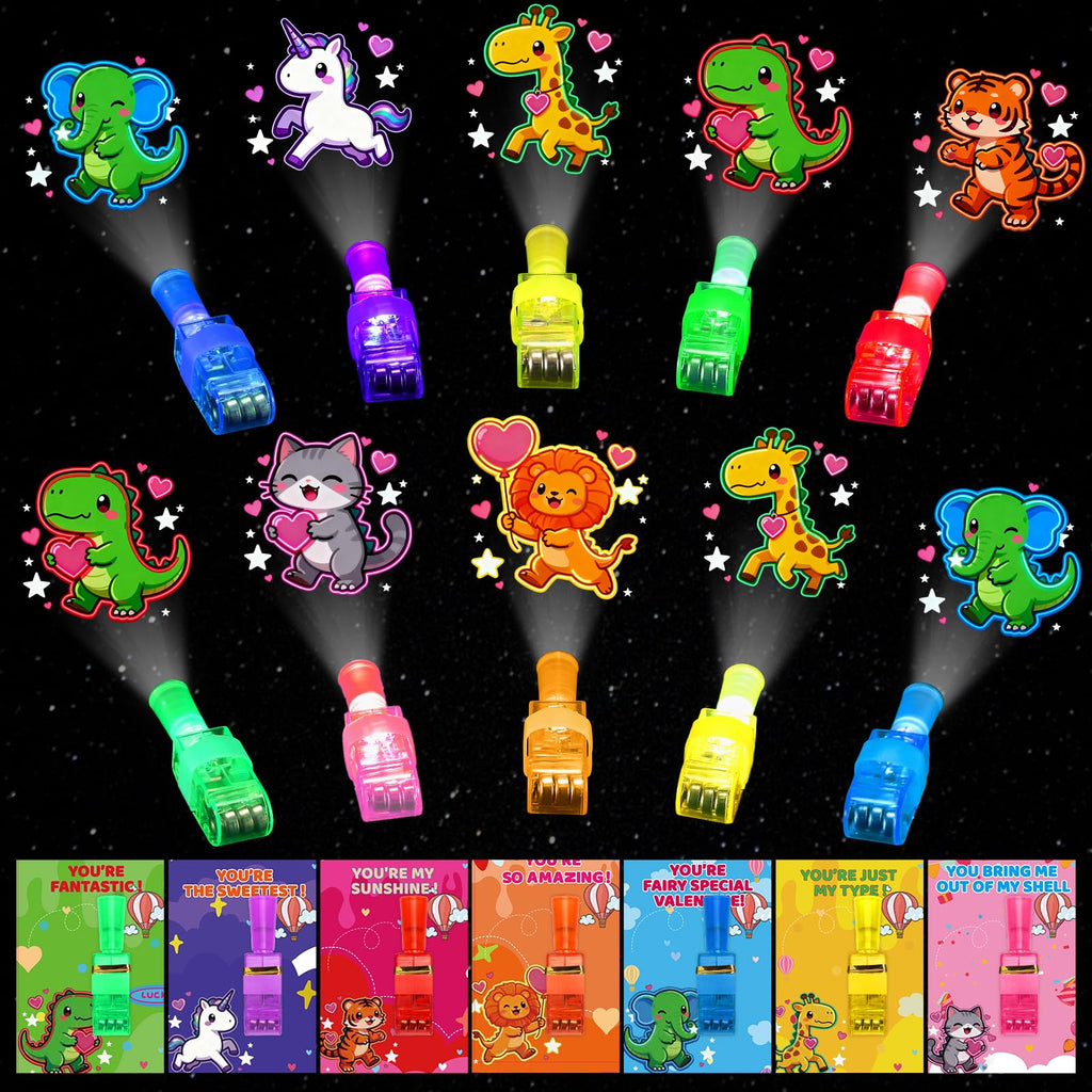 Budbof 28-Pack Valentines Cards with Glow-in-the-Dark Finger Lights | Classroom Party Gifts
