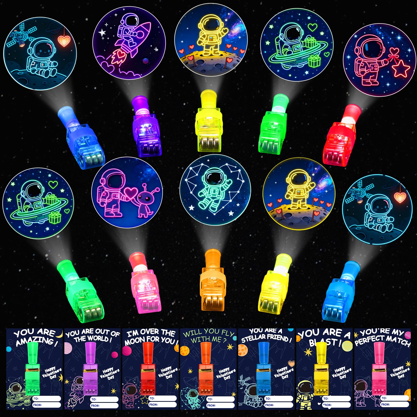 Budbof 28-Pack Valentines LED Finger Lights with Cards | Classroom Party Favors