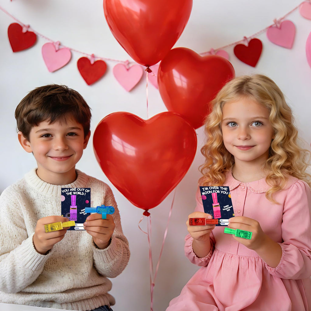 Budbof 28-Pack Valentines LED Finger Lights with Cards | Classroom Party Favors