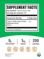 BulkSupplements Organic Alfalfa Grass Powder – Alfalfa Supplement, 1kg, Vegan & Gluten Free | 5g Serving