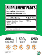 BulkSupplements Organic Beet Root Extract Powder – 400mg per Serving, 500g | Vegan & Gluten Free