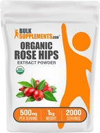 BulkSupplements Organic Rosehip Extract Powder – Gluten Free Rosehip Powder, 500mg/Serving, 1kg