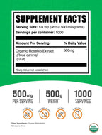 BulkSupplements Organic Rosehip Extract Powder – Rose Hips, 500mg/Serving, 500g (1.1 lbs) – Gluten Free