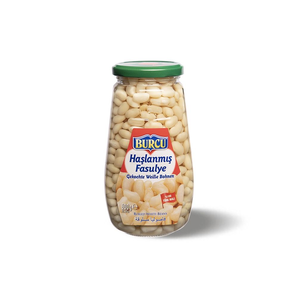 Burcu Boiled White Beans (Haşlanmış Fasulye) Premium Glass Jar, 600g