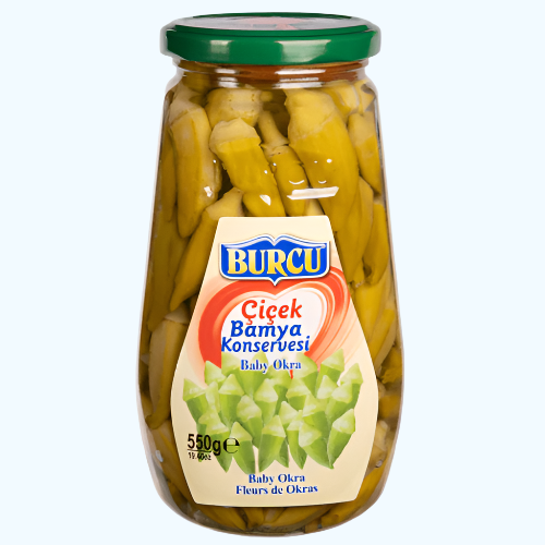 Burcu Flower Okra Canned Baby Okra Cicek Bamya Jar 550g