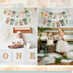 Buryeah Green & Kraft 1st Birthday Photo Banner — Newborn to 12 Months Milestone Garland