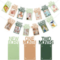 Buryeah Green & Kraft 1st Birthday Photo Banner — Newborn to 12 Months Milestone Garland