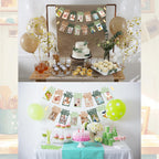 Buryeah Green & Kraft 1st Birthday Photo Banner — Newborn to 12 Months Milestone Garland
