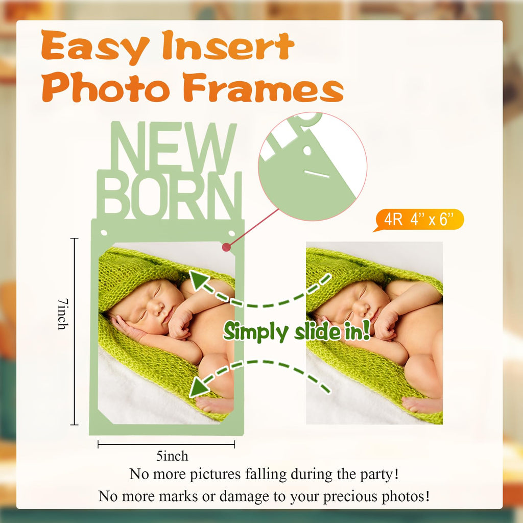 Buryeah Green & Kraft 1st Birthday Photo Banner — Newborn to 12 Months Milestone Garland