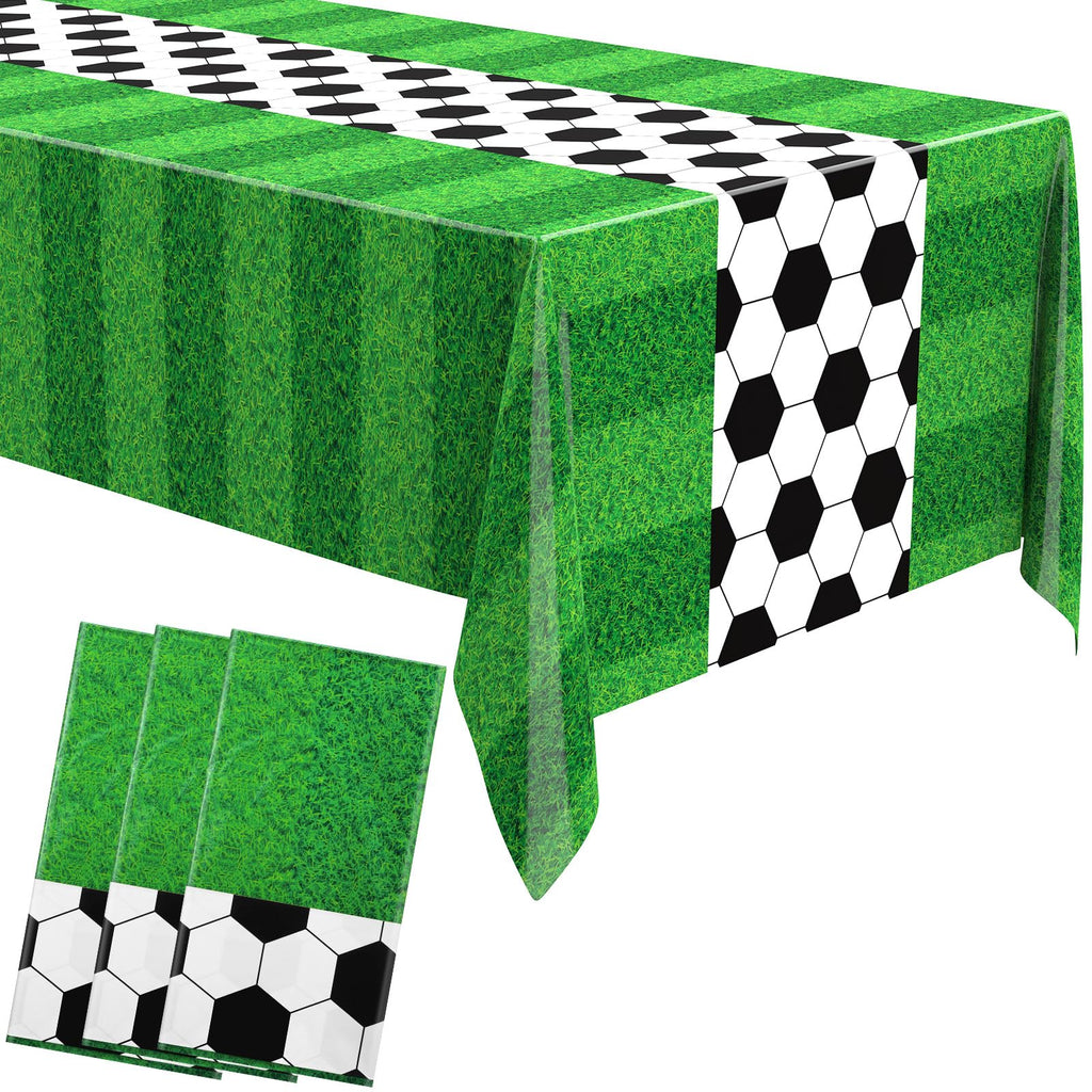 Buryeah 3 Pcs Soccer Themed Tablecloths – 54 x 108 in Disposable Plastic Table Covers for Game Day & Tailgate