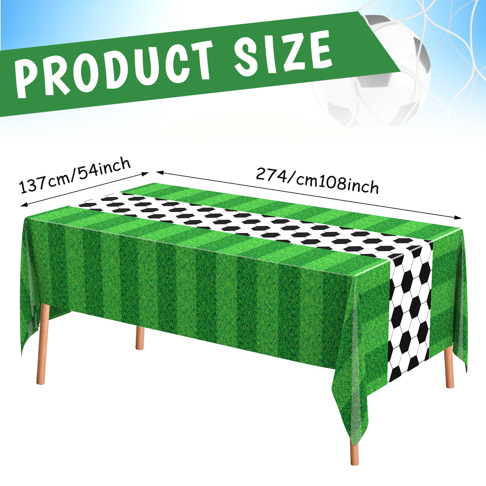 Buryeah 3 Pcs Soccer Themed Tablecloths – 54 x 108 in Disposable Plastic Table Covers for Game Day & Tailgate