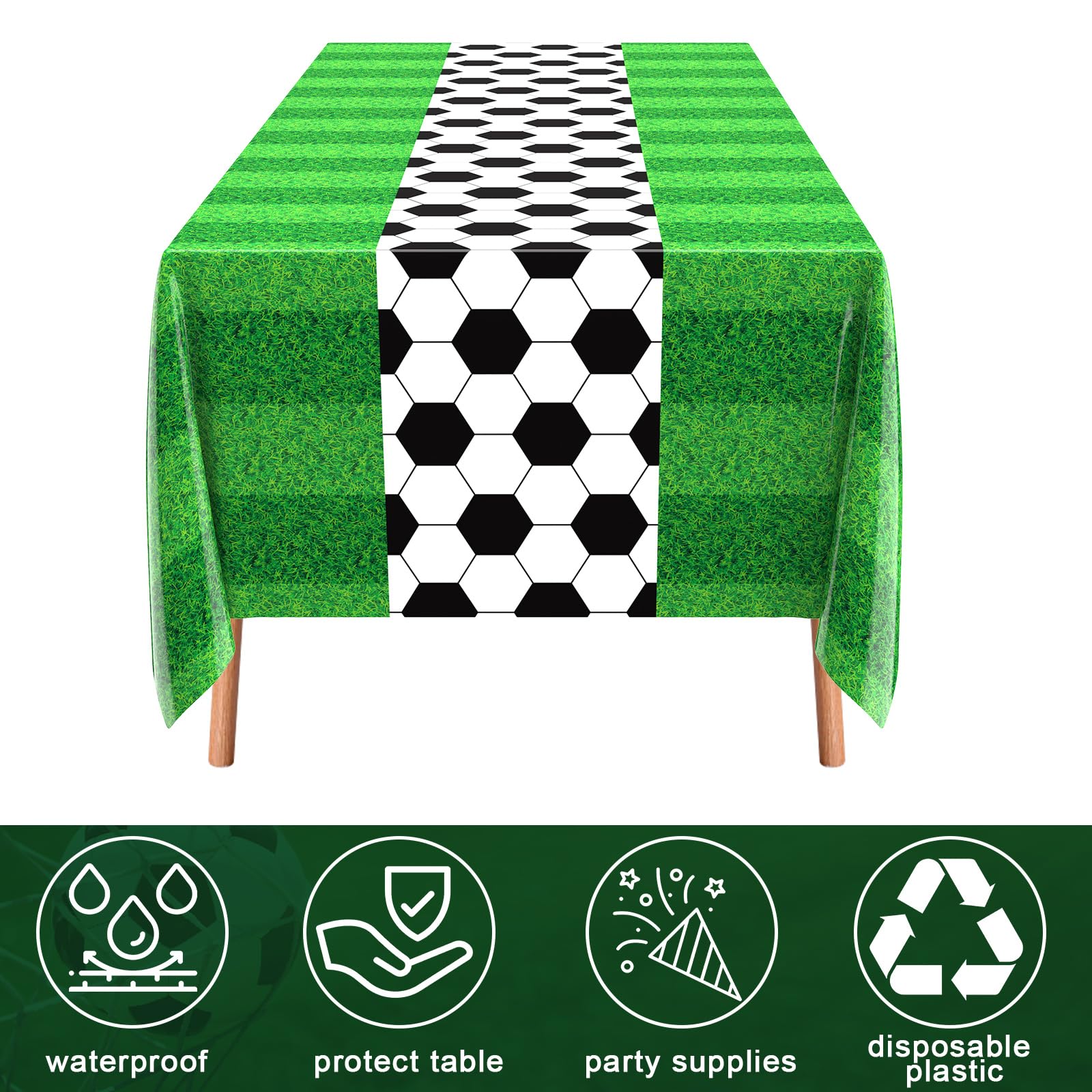 Buryeah 3 Pcs Soccer Themed Tablecloths – 54 x 108 in Disposable Plastic Table Covers for Game Day & Tailgate