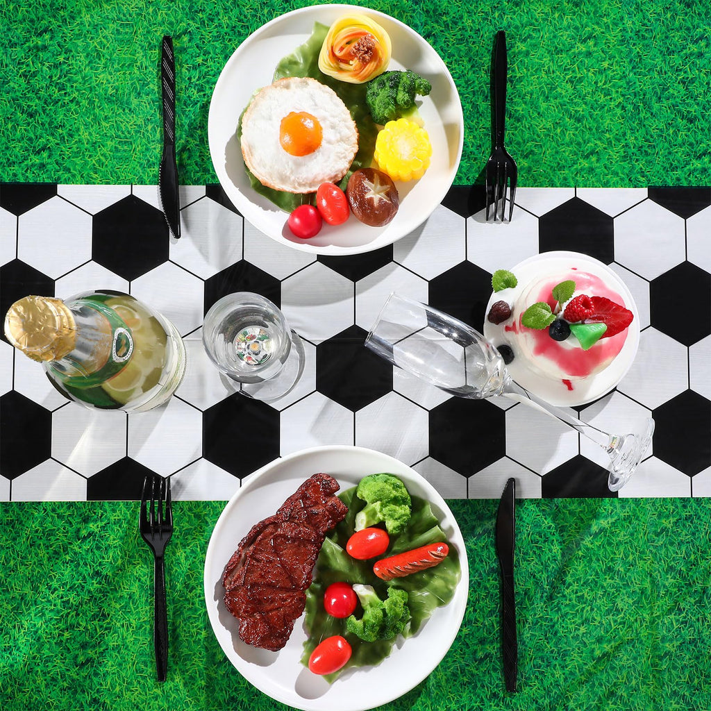 Buryeah 3 Pcs Soccer Themed Tablecloths – 54 x 108 in Disposable Plastic Table Covers for Game Day & Tailgate