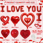 Butiomom Valentines Day Decorations – I LOVE YOU Balloons, Red Rose Petals & Heart Balloons Set