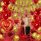 Butiomom Valentines Day Decorations — Gold I LOVE YOU Balloons & Rose Petals