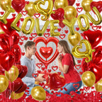 Butiomom Valentines Day Decorations — Gold I LOVE YOU Balloons & Rose Petals