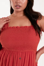 Curve Shirred Bust Button Down Maxi Dress