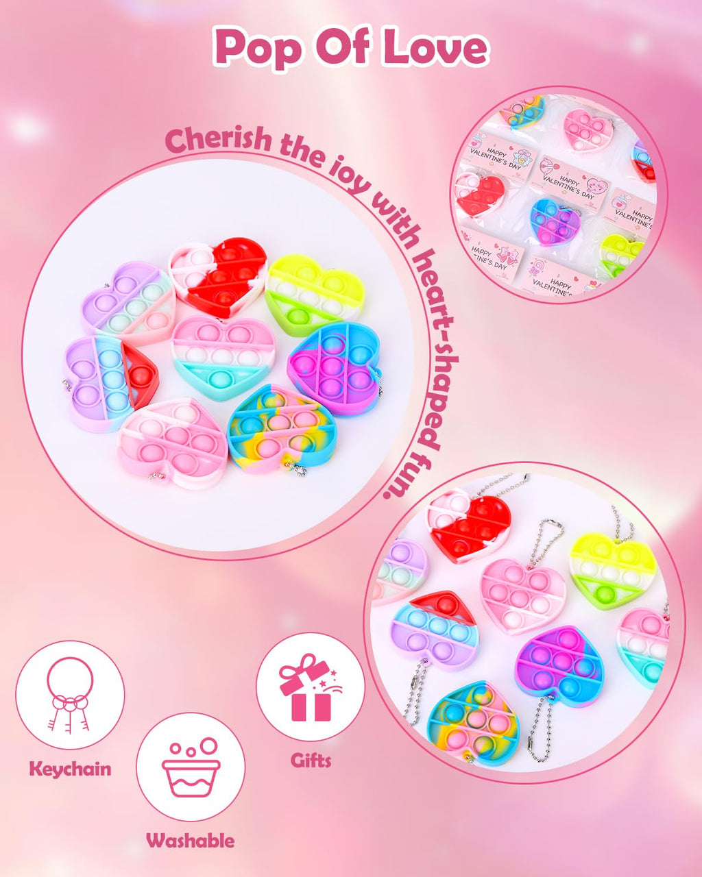 BVCNIG 32-Pack Valentines Heart Pop Fidget Toys for Kids – Classroom Gifts & Party Favors