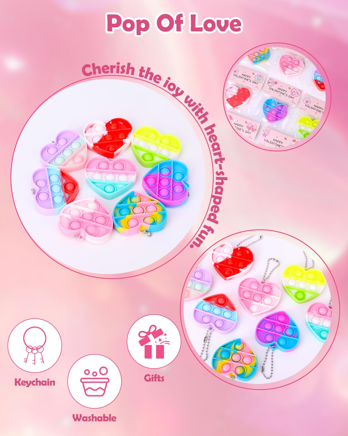 BVCNIG 32-Pack Valentines Heart Pop Fidget Toys for Kids – Classroom Gifts & Party Favors