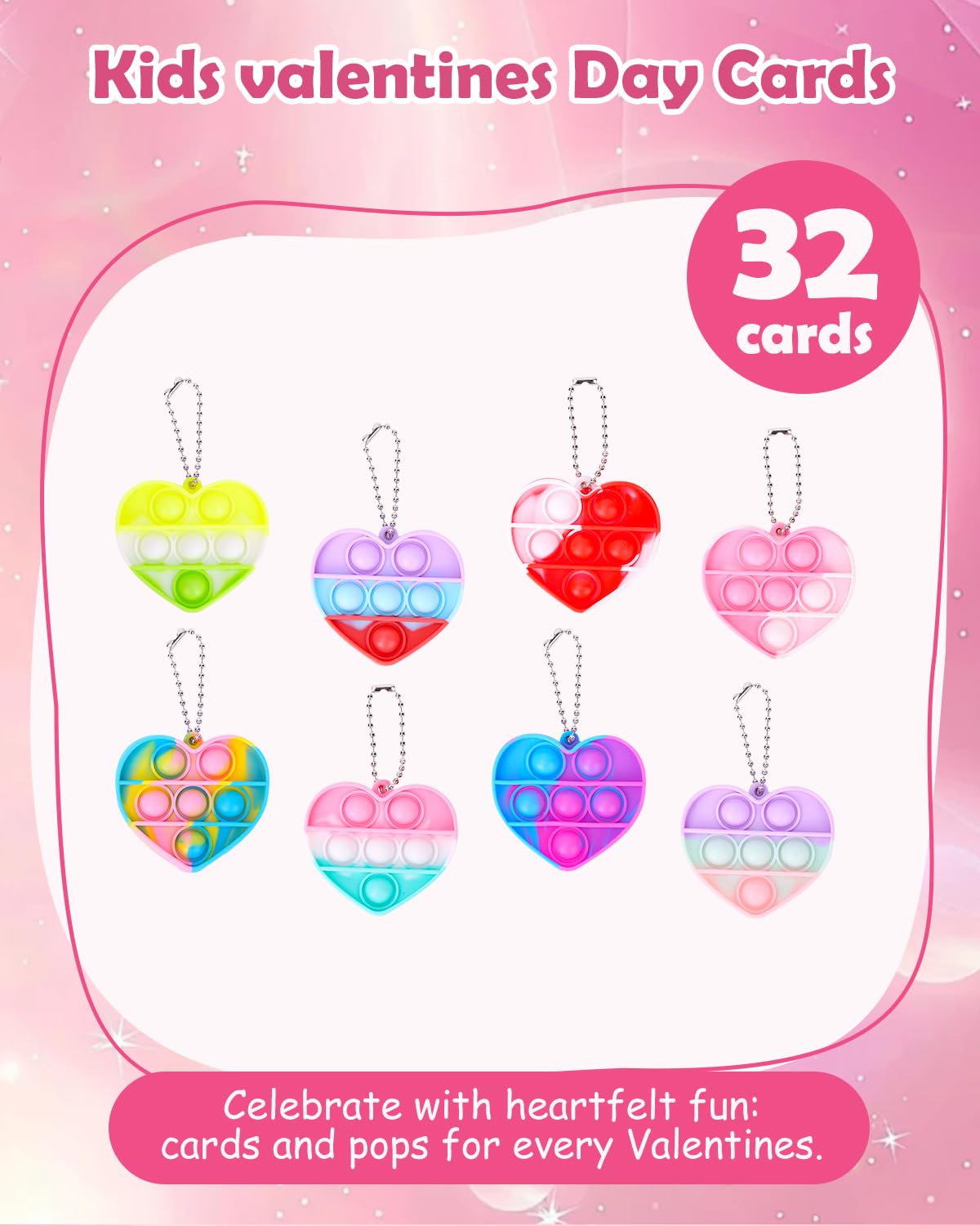 BVCNIG 32-Pack Valentines Heart Pop Fidget Toys for Kids – Classroom Gifts & Party Favors