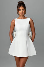 Fashion Big-Bowed Pearls Backless Dress Summer Slim Sleeveless A-line Dresses For Party Evening Women's Clothing