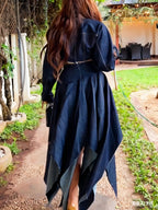 Chic Long-sleeved Cropped Jacket & Irregular Hem Denim Skirt Set