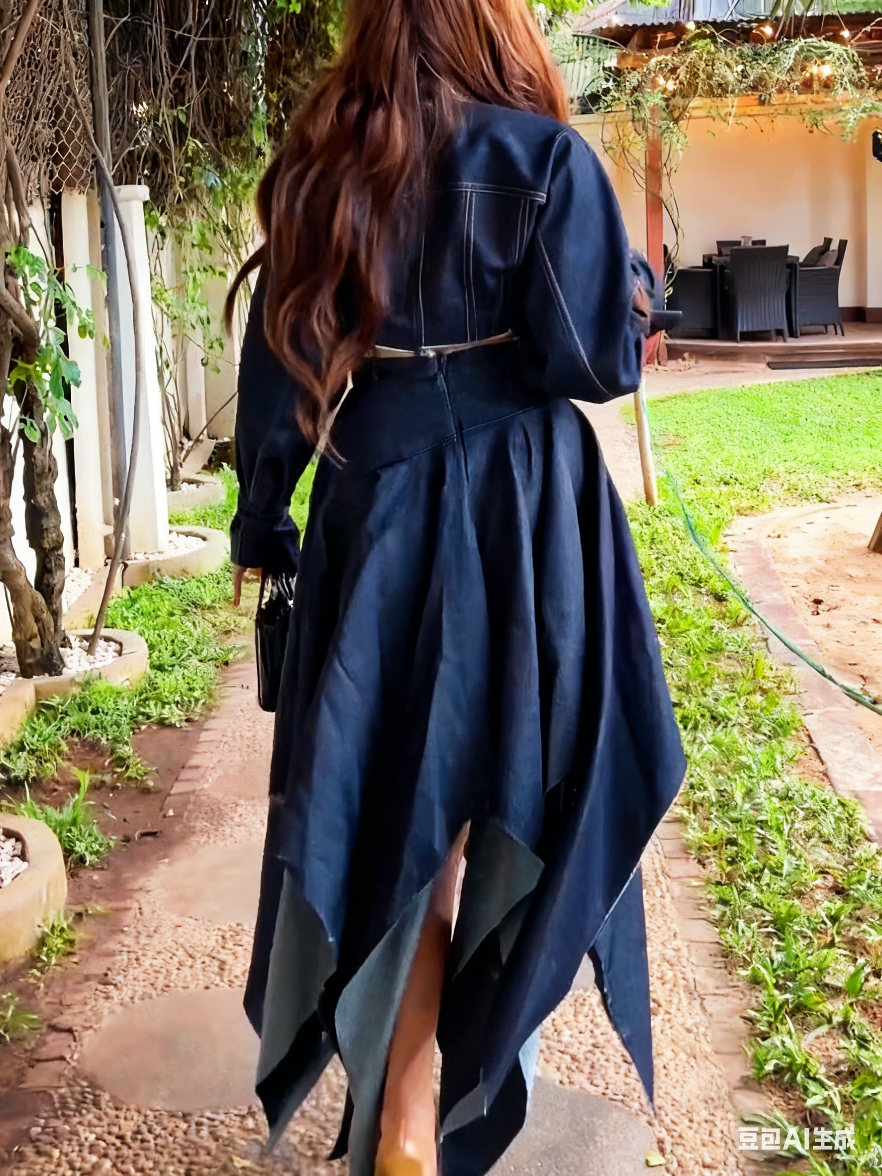 Chic Long-sleeved Cropped Jacket & Irregular Hem Denim Skirt Set