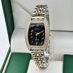 Diamond-encrusted Watch Barrel-shaped Dial Metal Bracelet Quartz Ladies' Watch