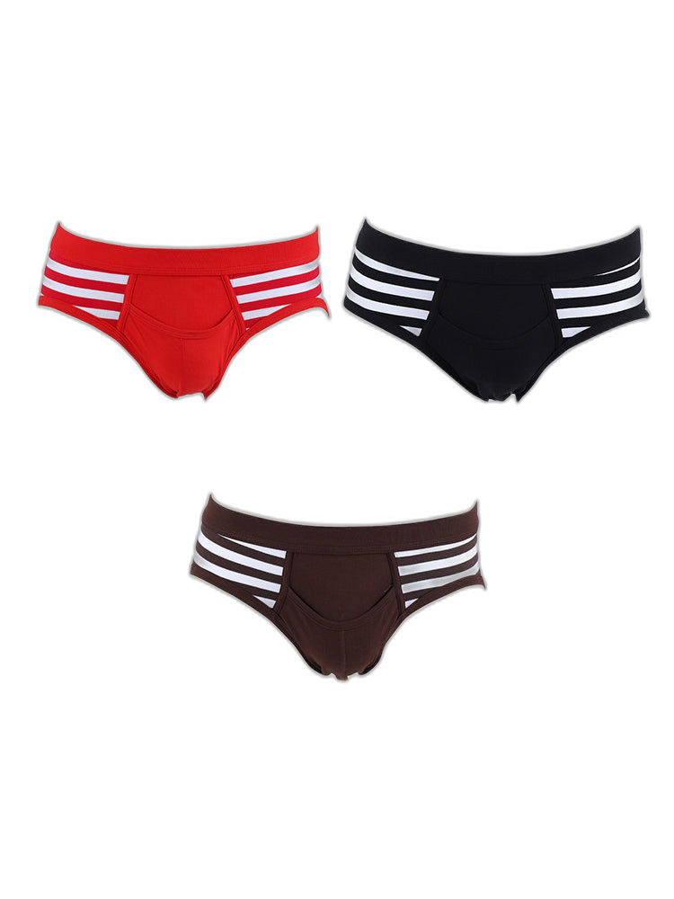 3 Pack Men's Mid-Rise Cotton Striped Briefs