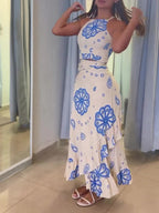Holiday Cashew Flower Print Sling Ruffle Skirt Set