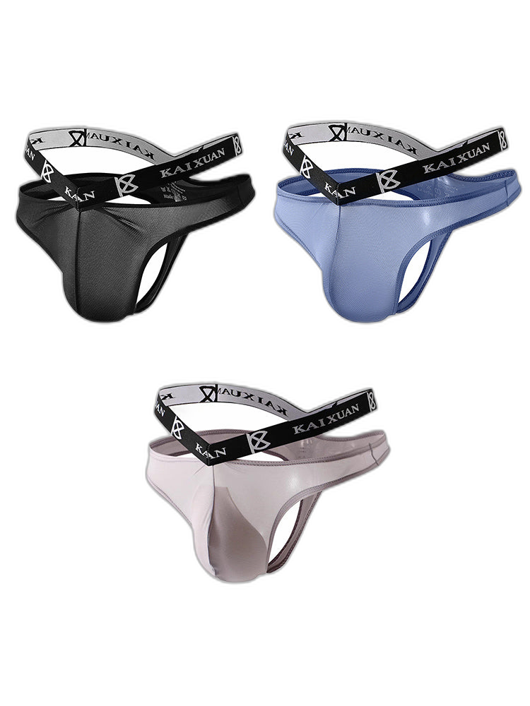 3 Pack Men's Sexy Ice Silk Mesh Breathable Erotic Thong & Strings