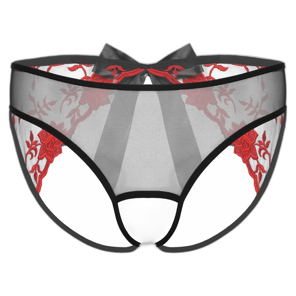 Open Crotch Embroidered Mens Lace Briefs