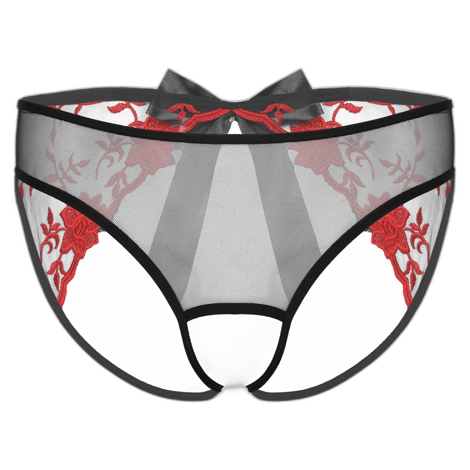 Open Crotch Embroidered Mens Lace Briefs
