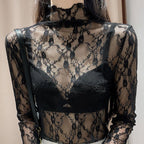Sheer Mesh Top With Wood-ear Neckline And Mesh Fabric